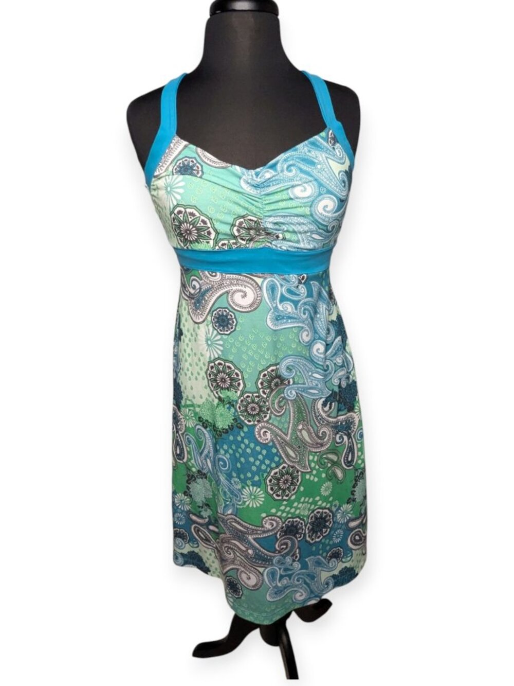 Prana Turquoise & Green Paisley Knit Pull Over Sundress Size Medium